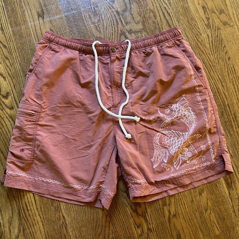 Vintage Tommy Bahama Swim Trunks Mens Large Pink Salmon Elastic Drawstring
